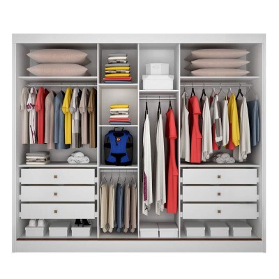 Roupeiro Casal Diamond Plus Neve 3 Portas 6 Gavetas C/ 1 Espelho 100% MDF Larg. 2.41m - Novo Horizonte
