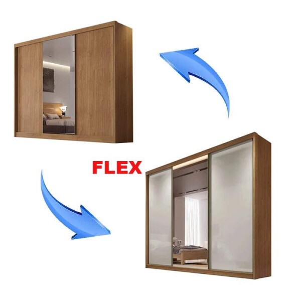 Roupeiro Casal Sollo Plus Cumaru/Fendi 3 Portas 6 Gavetas C/ 1 Espelho 100% MDF Larg. 2.73m - Novo Horizonte