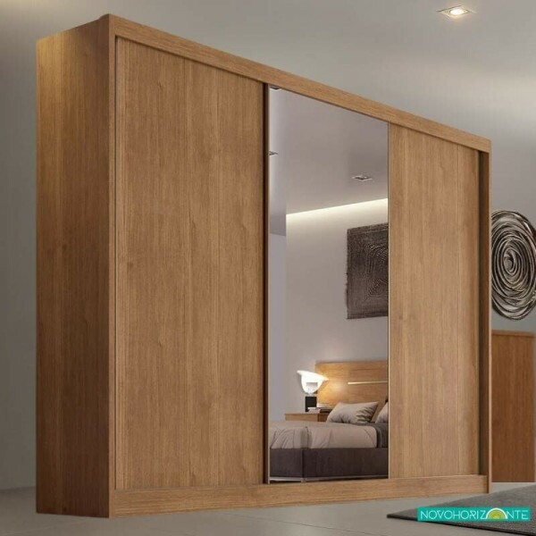 Roupeiro Casal Sollo Plus Cumaru/Fendi 3 Portas 6 Gavetas C/ 1 Espelho 100% MDF Larg. 2.73m - Novo Horizonte