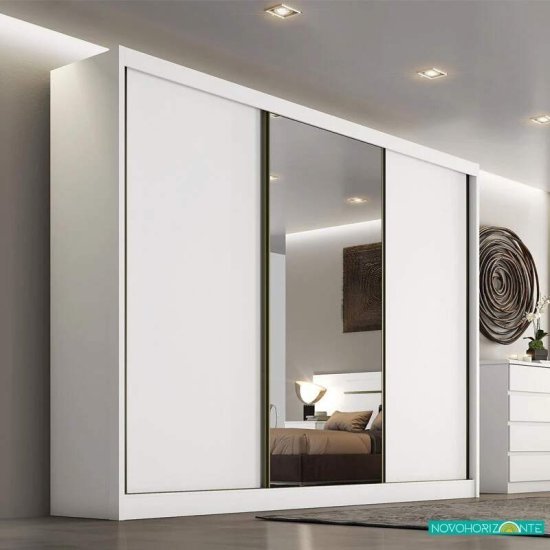 Guarda-roupa Casal 2,73m Sollo Plus Neve 3 Portas 6 Gavetas 100% MDF com 1 Espelho - Novo Horizonte