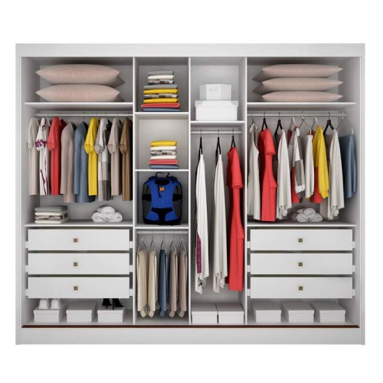 Guarda-roupa Casal 2,73m Sollo Plus Neve 3 Portas 6 Gavetas 100% MDF com 1 Espelho - Novo Horizonte