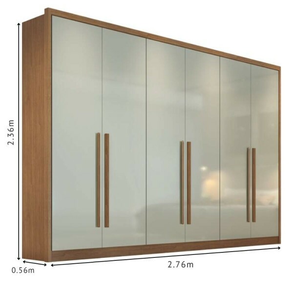 Roupeiro Casal Robust Plus Cumaru/Fendi 6 Portas 6 Gavetas 100% MDF Larg. 2.76m - Novo Horizonte