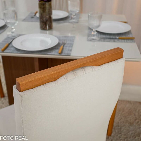 Mesa de Jantar Helo 12090 Tampo MDF Vidro Off 4 Cad. Genova Veludo Bege 512 Madeira Macia