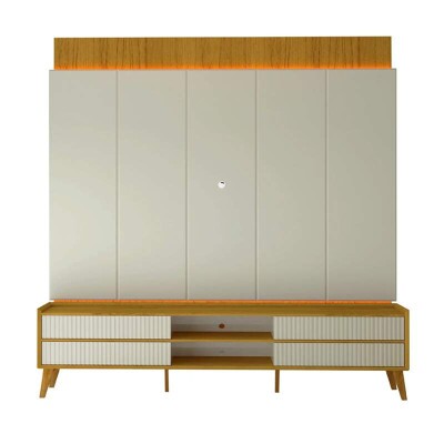 Rack Magnfico 212 + Painel Magnfico 220 Nature/Off C/LED e Detalhe Ripado Larg. 2.18m Gelius