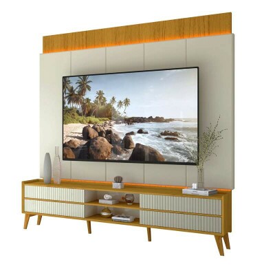 Rack Magnfico 212 Larg. 2.18m + Painel Magnfico 220 Nature/Off C/LED e Detalhe Ripado - Gelius