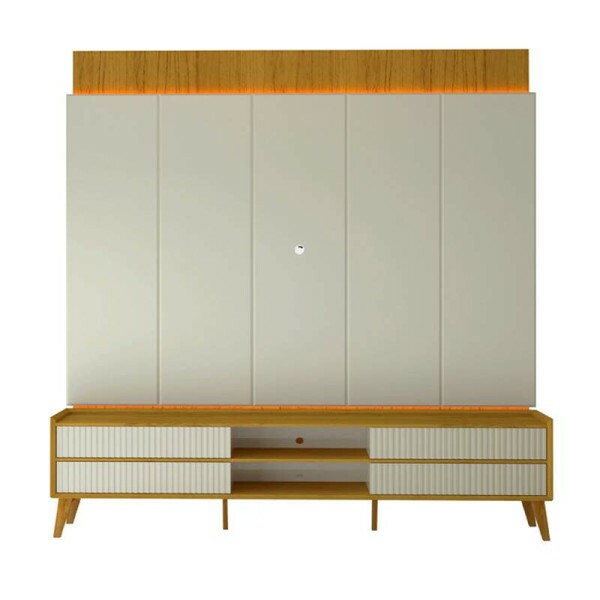 Rack Magnfico 212 + Painel Magnfico 220 Nature/Off C/LED e Detalhe Ripado Larg. 2.18m Gelius