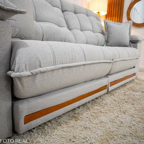 Sof Retrtil Reclinvel Barcelona 2.30m Linho Cinza Claro 461 C/ 2 Almofadas - D33 e Molas Ensacadas Pocket