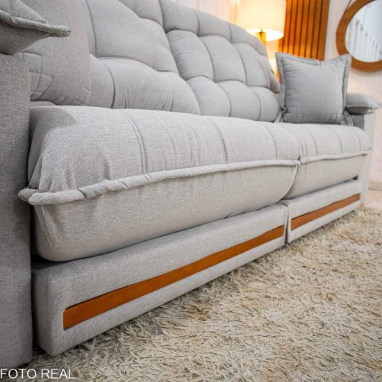Sof� Retr�til Reclin�vel Barcelona 2,30m Linho Cinza 461 com 2 Almofadas - D33 e Molas Ensacadas