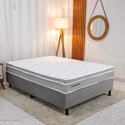 Box Casal Sued Cinza Nosso Sonho + Colcho Casal Tiradentes Linho Cinza 138x188x61 Molas Ensacadas - D' Vitrine