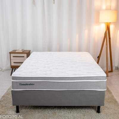 Box Casal Sued Cinza Nosso Sonho + Colcho Casal Tiradentes Linho Cinza 138x188x61 Molas Ensacadas - D' Vitrine