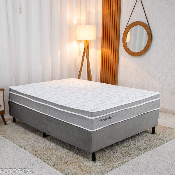 Box Casal Sued Cinza Nosso Sonho + Colcho Casal Tiradentes Linho Cinza 138x188x61 Molas Ensacadas - D\\\' Vitrine
