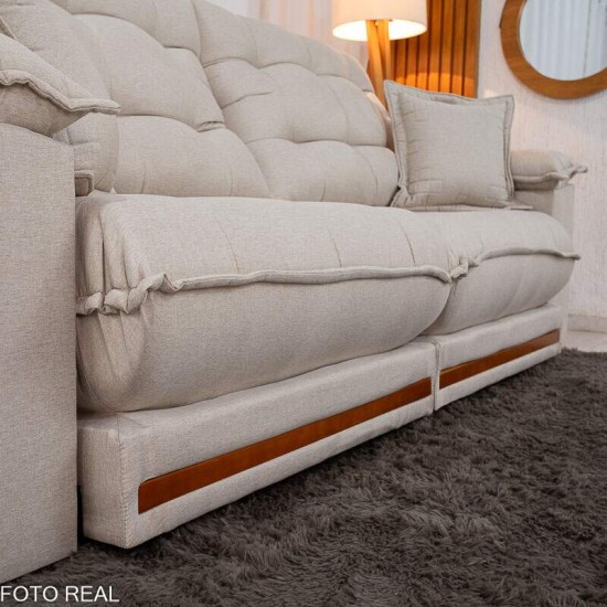 Sof� Retr�til Reclin�vel Barcelona 2.50m Linho Bege 459 C/ 2 Almofadas - D33 e Molas Ensacadas Pocket