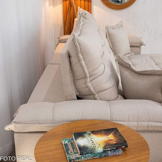 Sof� Retr�til Reclin�vel Barcelona 2.50m Linho Bege 459 C/ 2 Almofadas - D33 e Molas Ensacadas Pocket