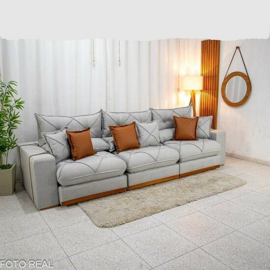 Sof� Retr�til Reclin�vel Gran Bello 3.20m Linho Cinza - Molas Ensacadas