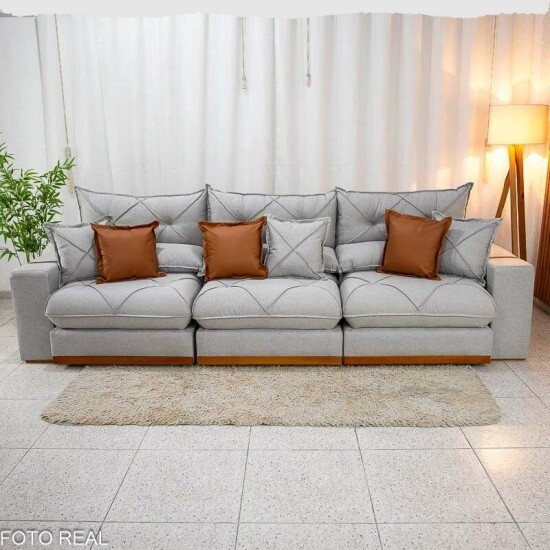 Sof� Retr�til Reclin�vel Gran Bello 3.20m Linho Cinza - Molas Ensacadas