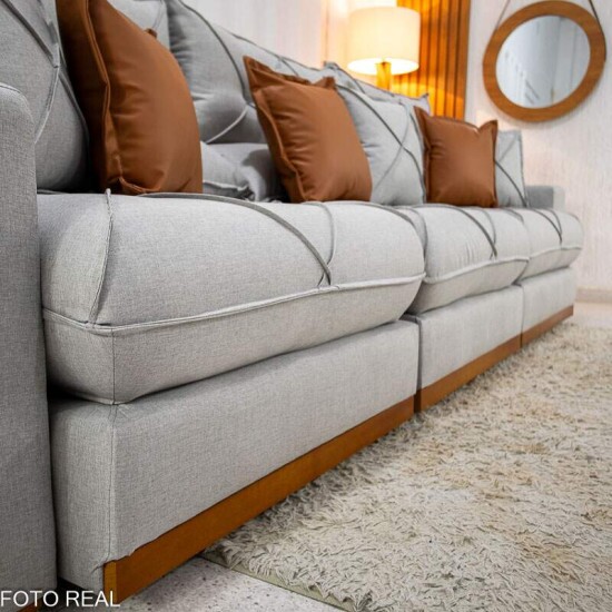 Sof� Retr�til Reclin�vel Gran Bello 3.20m Linho Cinza - Molas Ensacadas
