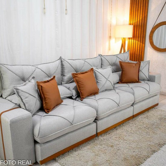 Sof� Retr�til Reclin�vel Gran Bello 3.20m Linho Cinza - Molas Ensacadas