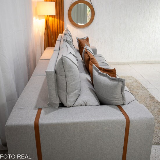 Sof� Retr�til Reclin�vel Gran Bello 3.20m Linho Cinza - Molas Ensacadas