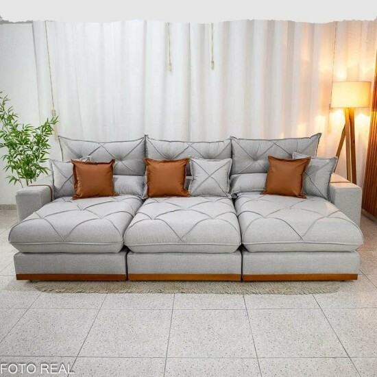 Sof� Retr�til Reclin�vel Gran Bello 3.20m Linho Cinza - Molas Ensacadas
