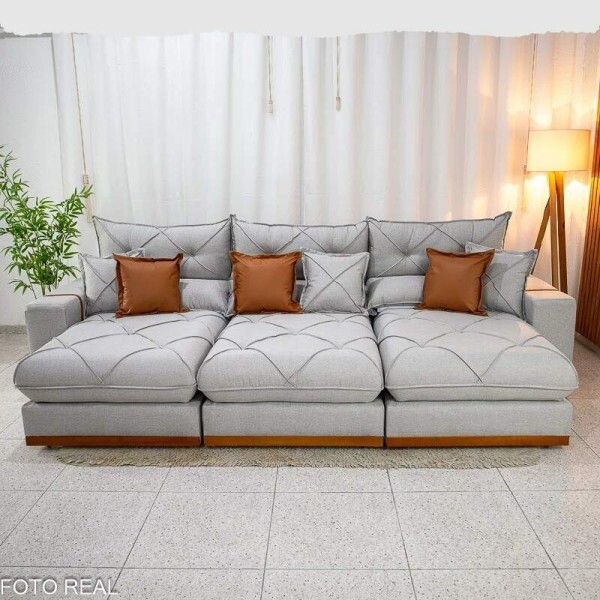 Sof Retrtil Reclinvel Gran Bello 3.20m Linho Cinza - Molas Ensacadas