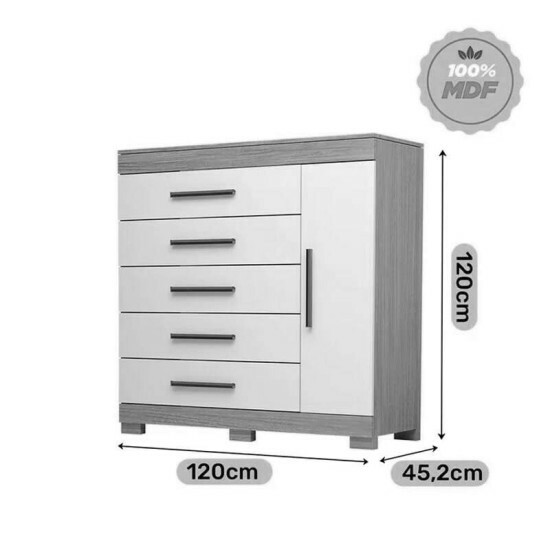 C�moda Rayane 100% MDF com 5 Gavetas e Sapateira Larg. 1.20m Branco ACP
