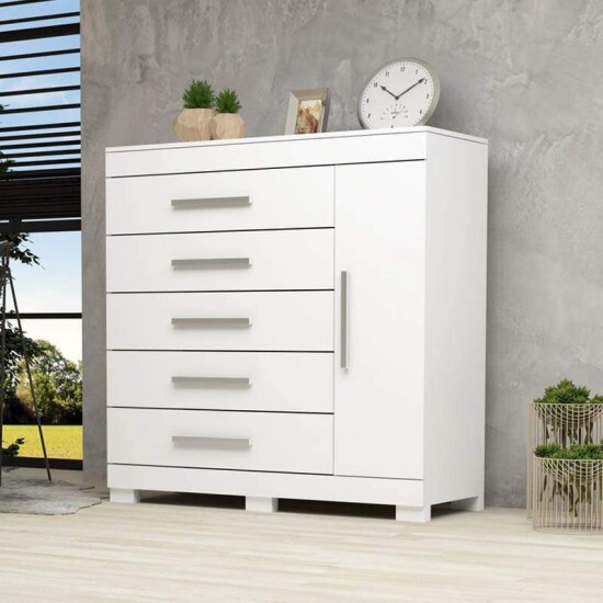 C�moda Rayane 100% MDF com 5 Gavetas e Sapateira Larg. 1.20m Branco ACP