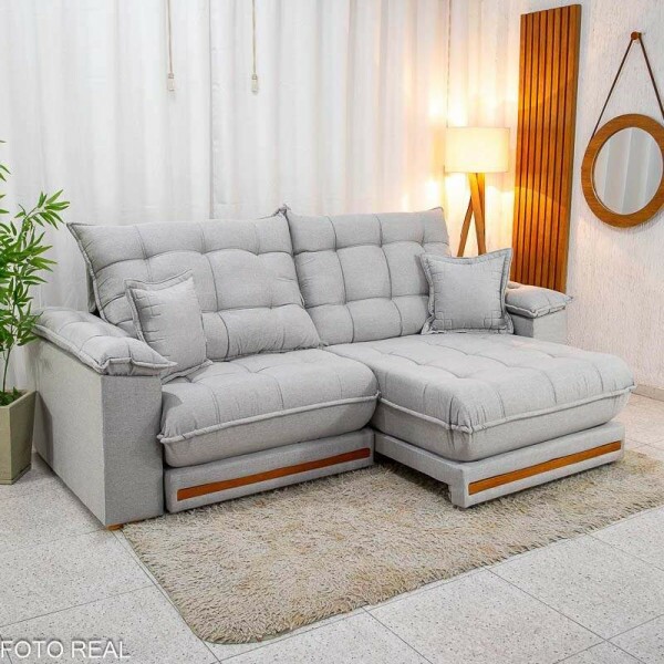 Sof Retrtil Reclinvel Barcelona 2.50m Linho Cinza Claro 461 C/ 2 Almofadas - D33 e Molas Ensacadas Pocket
