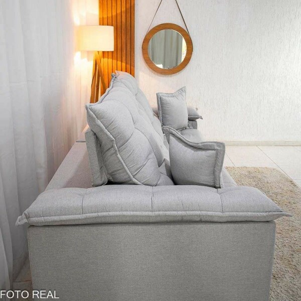 Sof Retrtil Reclinvel Barcelona 2.50m Linho Cinza Claro 461 C/ 2 Almofadas - D33 e Molas Ensacadas Pocket
