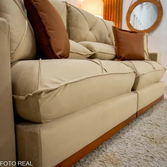 Sof� Retr�til Reclin�vel Gran Bello 2.30m Veludo Bege Escuro - Molas Ensacadas Pocket