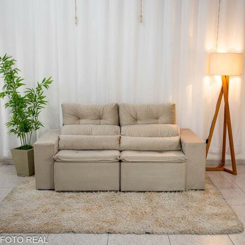 Sof Retrtil Reclinvel Bia 1.95m Veludo Bege - D28