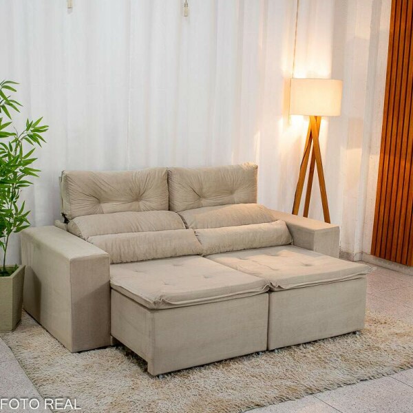 Sof Retrtil Reclinvel Bia 1.95m Veludo Bege - D28