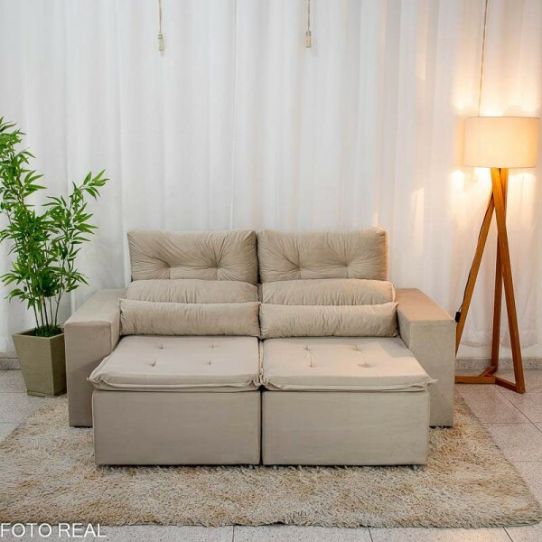 Sof Retrtil Reclinvel Bia 1.95m Veludo Bege - D28