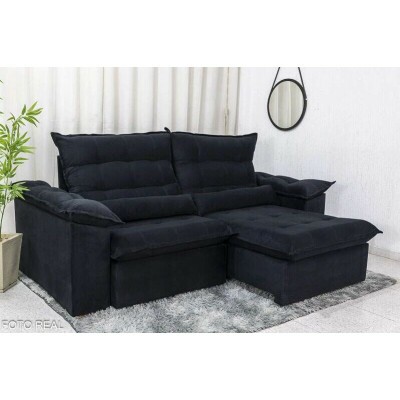 Sof Retrtil Reclinvel Emanuelly 2.30m Veludo Preto 21 - D28 Soft