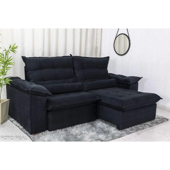Sof� Retr�til Reclin�vel Emanuelly 2,30m Veludo Preto 21