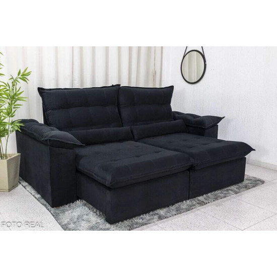 Sof� Retr�til Reclin�vel Emanuelly 2,30m Veludo Preto 21