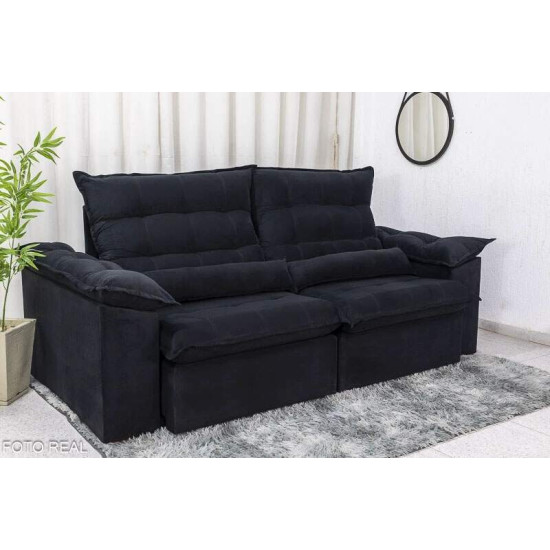 Sof� Retr�til Reclin�vel Emanuelly 2,30m Veludo Preto 21
