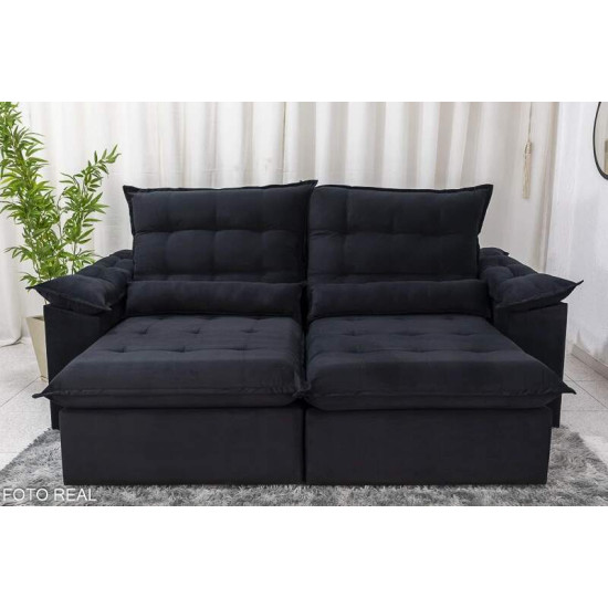 Sof� Retr�til Reclin�vel Emanuelly 2,30m Veludo Preto 21