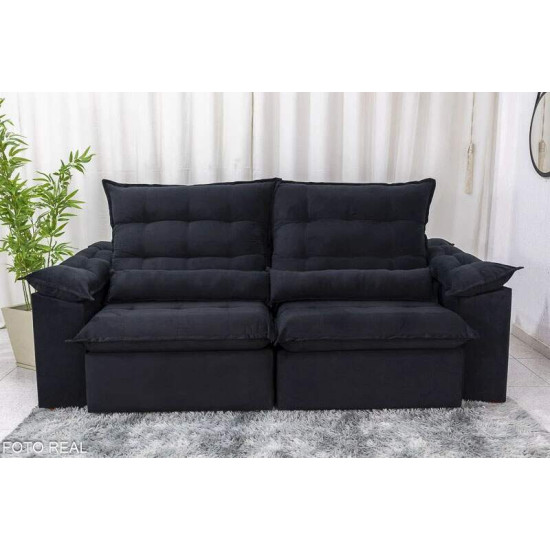Sof� Retr�til Reclin�vel Emanuelly 2,30m Veludo Preto 21