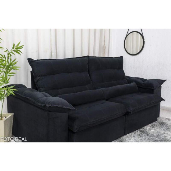 Sof� Retr�til Reclin�vel Emanuelly 2,30m Veludo Preto 21