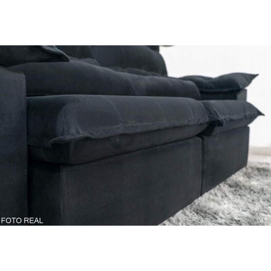 Sof� Retr�til Reclin�vel Emanuelly 2,30m Veludo Preto 21