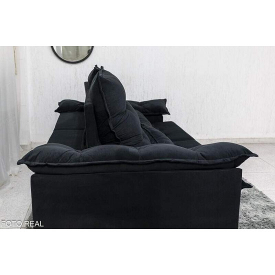 Sof� Retr�til Reclin�vel Emanuelly 2,30m Veludo Preto 21