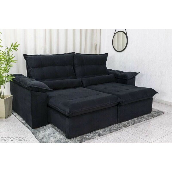 Sof Retrtil Reclinvel Emanuelly 2.30m Veludo Preto 21 - D28 Soft