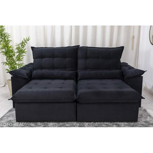 Sof Retrtil Reclinvel Emanuelly 2.30m Veludo Preto 21 - D28 Soft