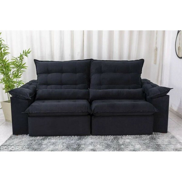 Sof Retrtil Reclinvel Emanuelly 2.30m Veludo Preto 21 - D28 Soft