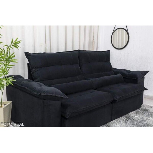 Sof Retrtil Reclinvel Emanuelly 2.30m Veludo Preto 21 - D28 Soft