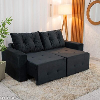 Sof Retrtil Hava 1.80m Veludo Preto - Sem Caixa