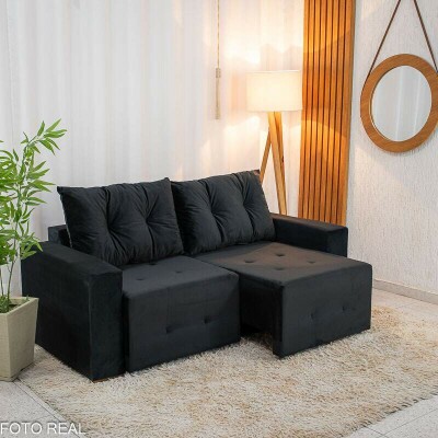 Sof Retrtil Hava 1.80m Veludo Preto - Sem Caixa
