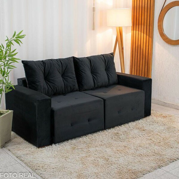 Sof Retrtil Hava 1.80m Veludo Preto - Sem Caixa