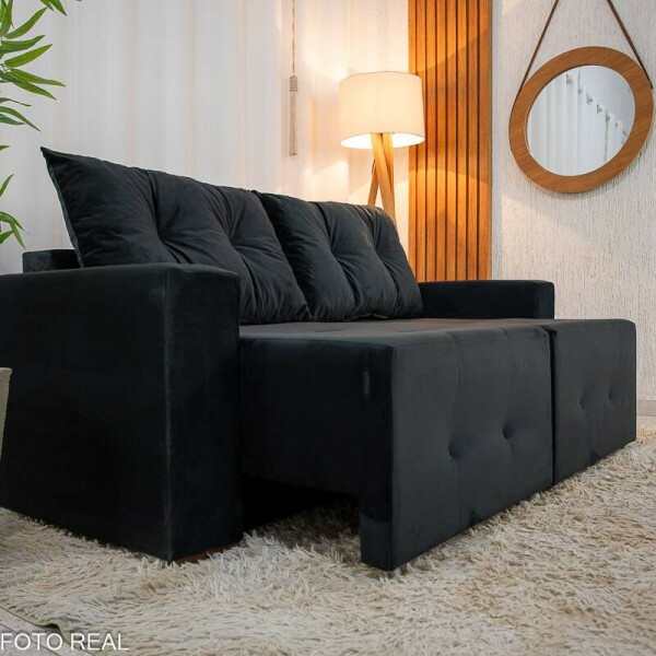 Sof Retrtil Hava 1.80m Veludo Preto - Sem Caixa