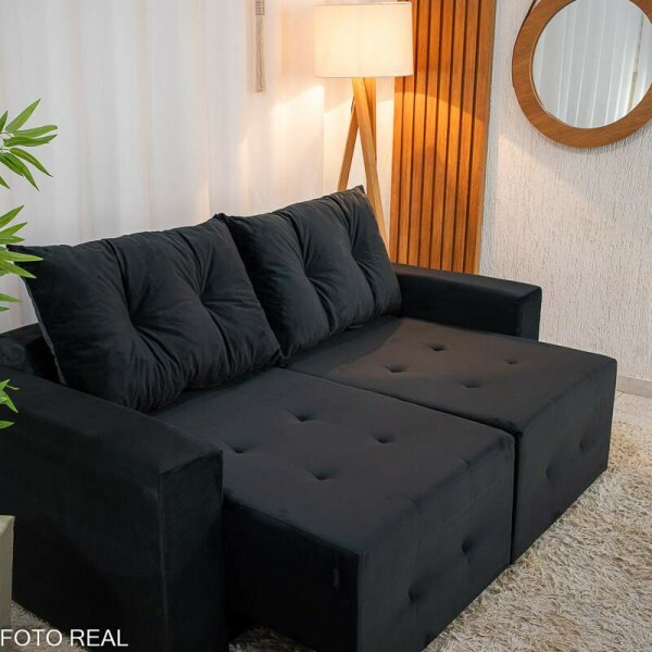 Sof Retrtil Hava 1.80m Veludo Preto - Sem Caixa